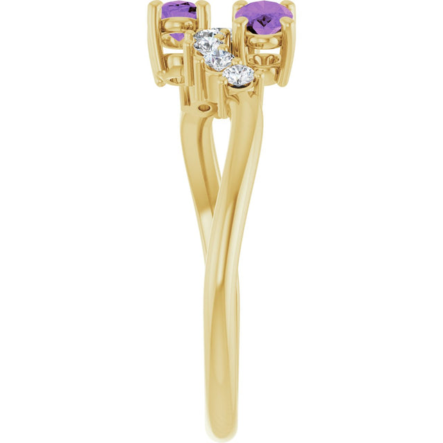 14K Gold Oval Natural Amethyst & Natural Diamond Two-Stone Ring - Yellow Gold - view 4