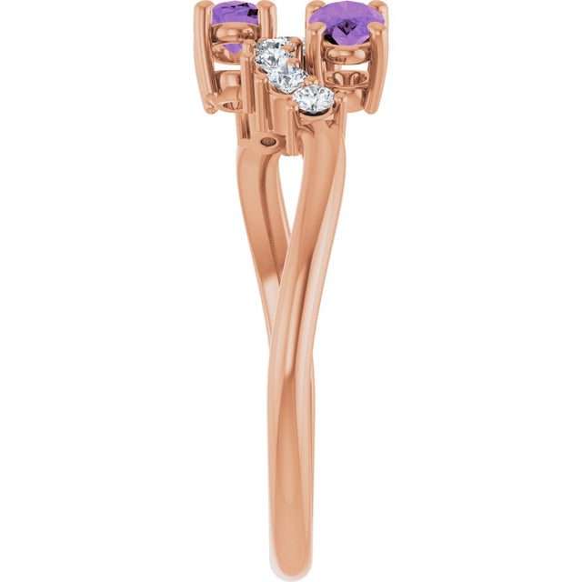 14K Gold Oval Natural Amethyst & Natural Diamond Two-Stone Ring - Rose Gold - view 4