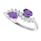 Platinum Oval Natural Amethyst & Natural Diamond Two-Stone Ring - view 5