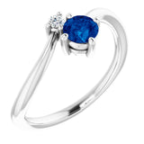 Platinum Round Natural Blue Sapphire & Natural Diamond Accented Bypass Ring