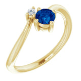 14K Gold Round Natural Blue Sapphire & Natural Diamond Accented Bypass Ring - Yellow Gold