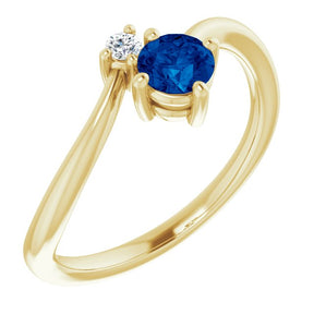 14K Gold Round Natural Blue Sapphire & Natural Diamond Accented Bypass Ring - Yellow Gold