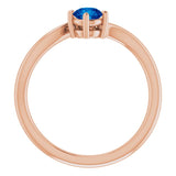 14K Gold Round Natural Blue Sapphire & Natural Diamond Accented Bypass Ring - Rose Gold - view 2