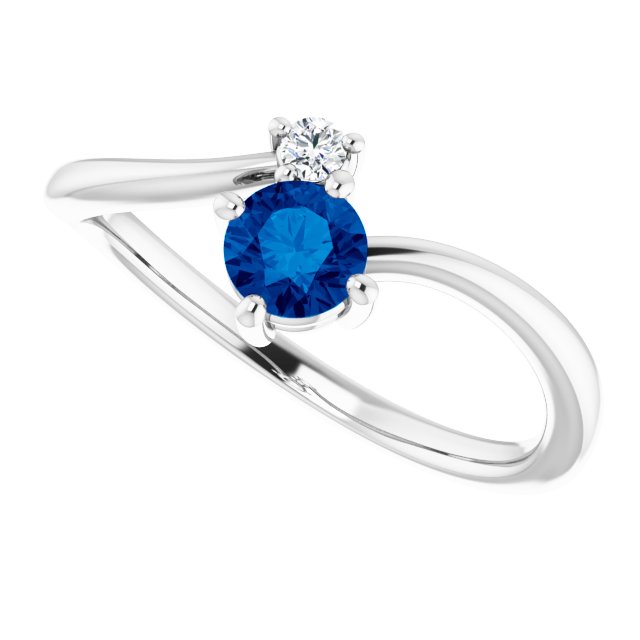 14K Gold Round Natural Blue Sapphire & Natural Diamond Accented Bypass Ring - White Gold - view 5