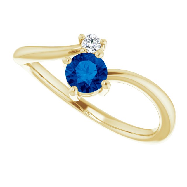 14K Gold Round Natural Blue Sapphire & Natural Diamond Accented Bypass Ring - Yellow Gold - view 5