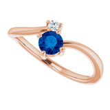 14K Gold Round Natural Blue Sapphire & Natural Diamond Accented Bypass Ring - Rose Gold - view 5