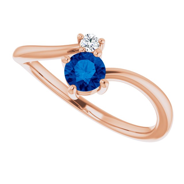 14K Gold Round Natural Blue Sapphire & Natural Diamond Accented Bypass Ring - Rose Gold - view 5