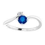 14K Gold Round Natural Blue Sapphire & Natural Diamond Accented Bypass Ring - White Gold - view 3