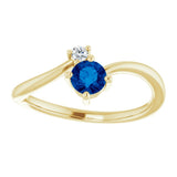 14K Gold Round Natural Blue Sapphire & Natural Diamond Accented Bypass Ring - Yellow Gold - view 3