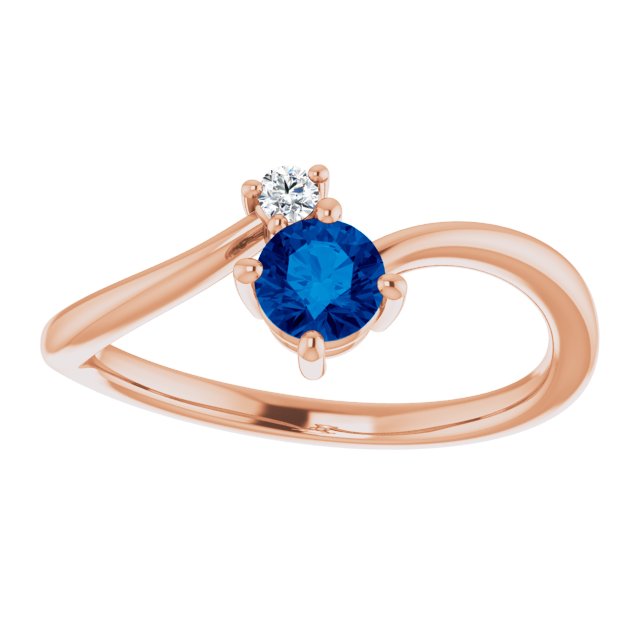 14K Gold Round Natural Blue Sapphire & Natural Diamond Accented Bypass Ring - Rose Gold - view 3