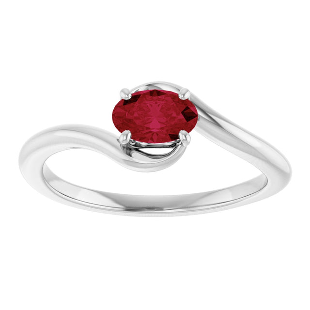 14K Gold Oval Lab-Grown Ruby Solitaire Bypass Ring - White Gold - view 3