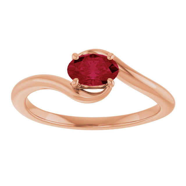 14K Gold Oval Lab-Grown Ruby Solitaire Bypass Ring - Rose Gold - view 3