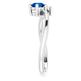 14K Gold Round Natural Blue Sapphire & Natural Diamond Accented Bypass Ring - White Gold - view 4