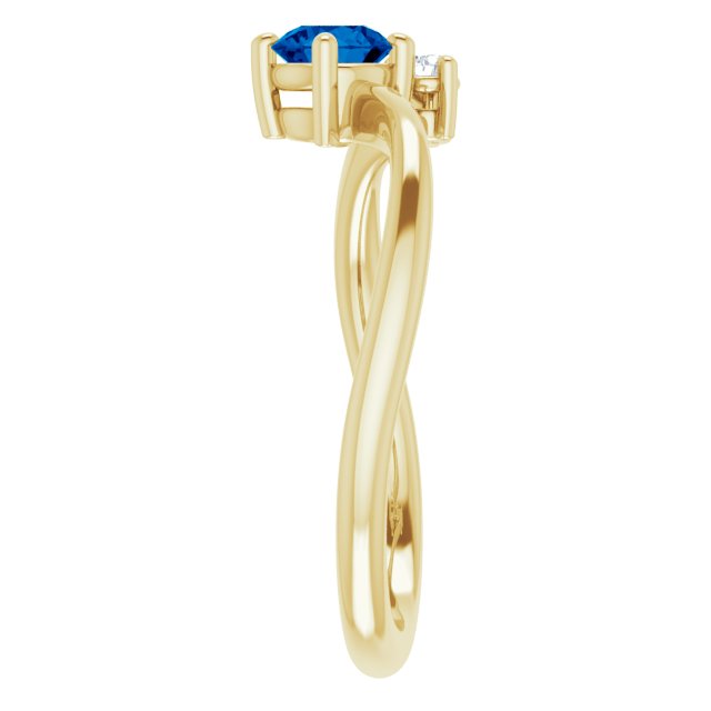 14K Gold Round Natural Blue Sapphire & Natural Diamond Accented Bypass Ring - Yellow Gold - view 4