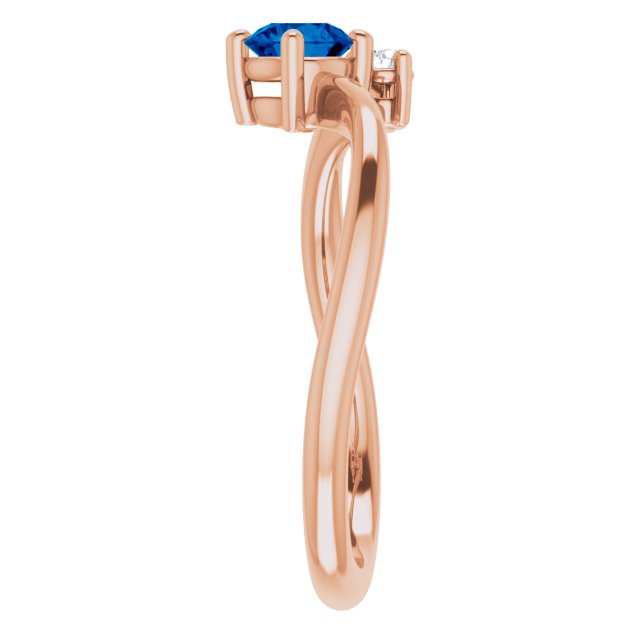 14K Gold Round Natural Blue Sapphire & Natural Diamond Accented Bypass Ring - Rose Gold - view 4