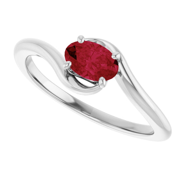 Platinum Oval Lab-Grown Ruby Solitaire Bypass Ring - view 5