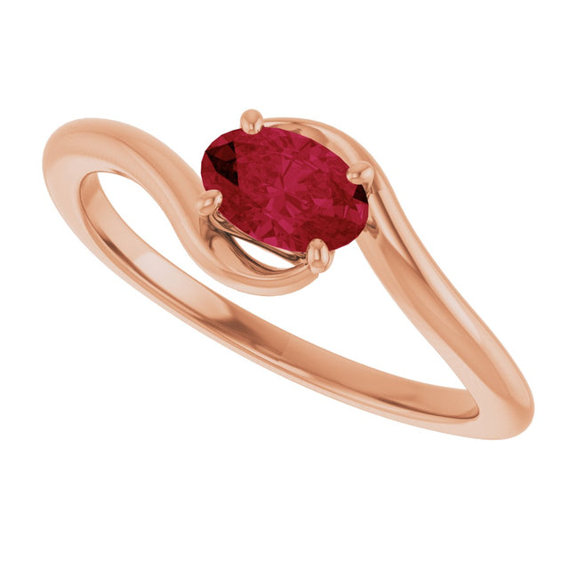 14K Gold Oval Lab-Grown Ruby Solitaire Bypass Ring - Rose Gold - view 5