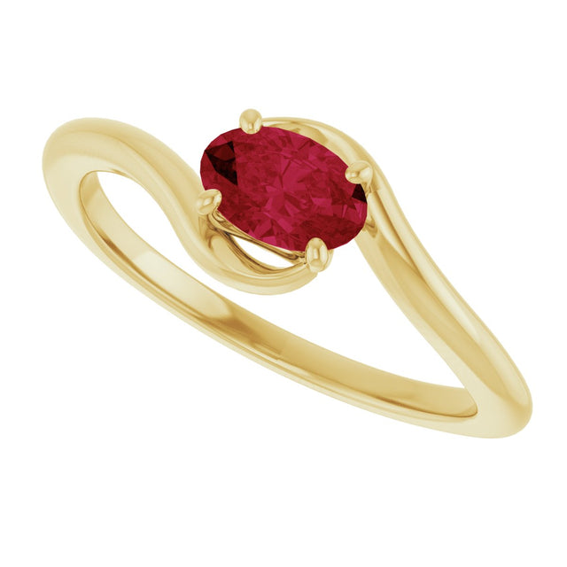 14K Gold Oval Lab-Grown Ruby Solitaire Bypass Ring - Yellow Gold - view 5