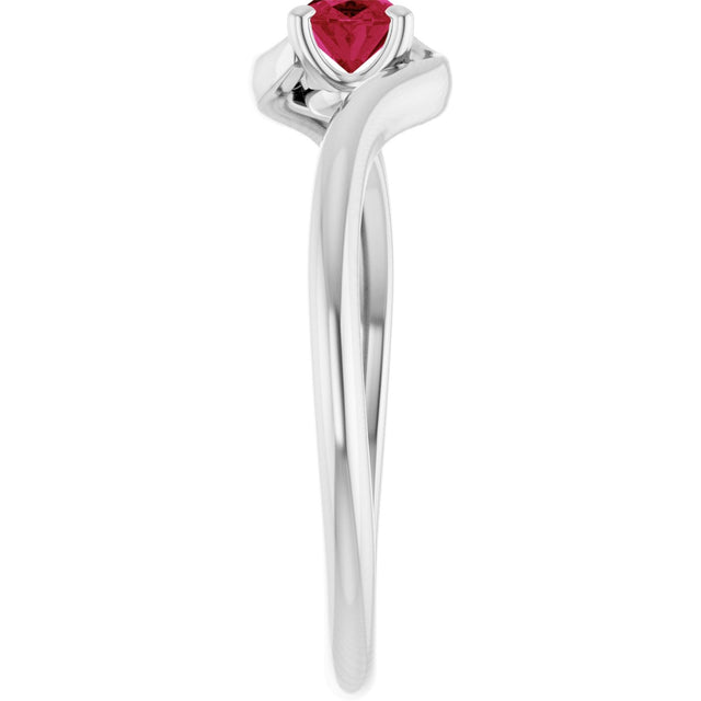 Platinum Oval Lab-Grown Ruby Solitaire Bypass Ring - view 4