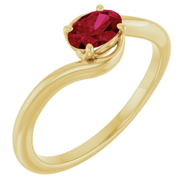 14K Gold Oval Lab-Grown Ruby Solitaire Bypass Ring - Yellow Gold