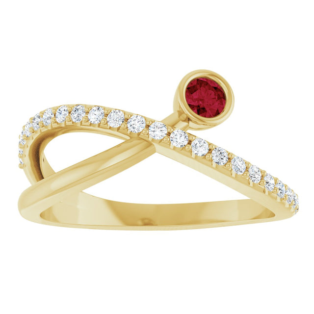 14K Gold Round Natural Ruby Criss-Cross Bezel-Set Ring – 3mm Stones - Yellow Gold - view 8