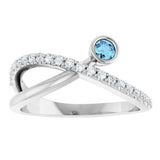 Platinum Round Natural Aquamarine Criss-Cross Bezel-Set Ring – 3mm Stones - view 8