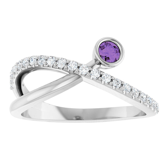Platinum Round Natural Amethyst Criss-Cross Bezel-Set Ring – 3mm Stones - view 8