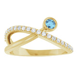 14K Gold Round Natural Aquamarine Criss-Cross Bezel-Set Ring – 3mm Stones - Yellow Gold - view 8