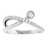 14K Gold Round Natural White Sapphire Criss-Cross Bezel-Set Ring – 3mm Stones - White Gold - view 8