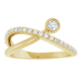 14K Gold Round Natural White Sapphire Criss-Cross Bezel-Set Ring – 3mm Stones - Yellow Gold - view 8