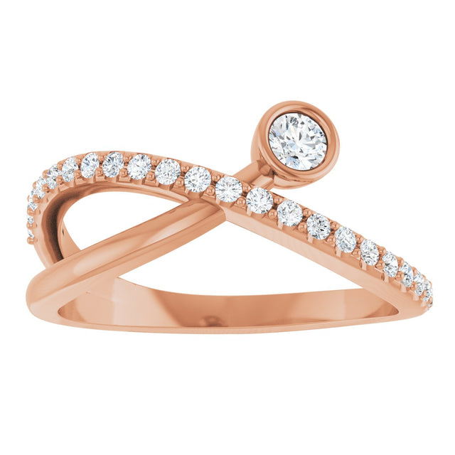 14K Gold Round Natural White Sapphire Criss-Cross Bezel-Set Ring – 3mm Stones - Rose Gold - view 8