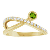 14K Gold Round Natural Peridot Criss-Cross Bezel-Set Ring – 3mm Stones - Yellow Gold - view 8