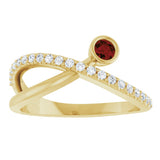 14K Gold Round Natural Mozambique Garnet Criss-Cross Bezel-Set Ring – 3mm Stones - Yellow Gold - view 8