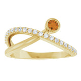 14K Gold Round Natural Citrine Criss-Cross Bezel-Set Ring – 3mm Stones - Yellow Gold - view 8