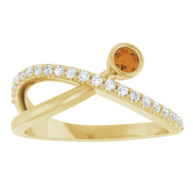 14K Gold Round Natural Citrine Criss-Cross Bezel-Set Ring – 3mm Stones - Yellow Gold - view 8