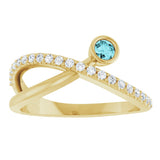 14K Gold Round Natural Blue Zircon Criss-Cross Bezel-Set Ring – 3mm Stones - Yellow Gold - view 8