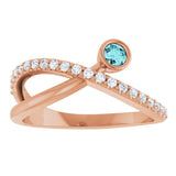 14K Gold Round Natural Blue Zircon Criss-Cross Bezel-Set Ring – 3mm Stones - Rose Gold - view 8