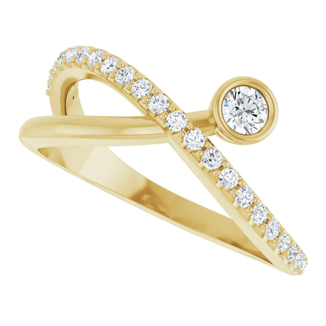 14K Gold Round Natural White Sapphire Criss-Cross Bezel-Set Ring – 3mm Stones - Yellow Gold - view 10