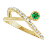 14K Gold Round Natural Emerald Criss-Cross Bezel-Set Ring – 3mm Stones - Yellow Gold - view 10