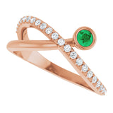 14K Gold Round Natural Emerald Criss-Cross Bezel-Set Ring – 3mm Stones - Rose Gold - view 10