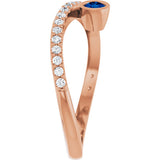 14K Gold Round Natural Blue Sapphire Criss-Cross Bezel-Set Ring – 3mm Stones - Rose Gold - view 9