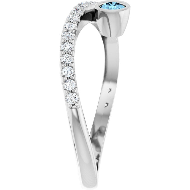 14K Gold Round Natural Aquamarine Criss-Cross Bezel-Set Ring – 3mm Stones - White Gold - view 9