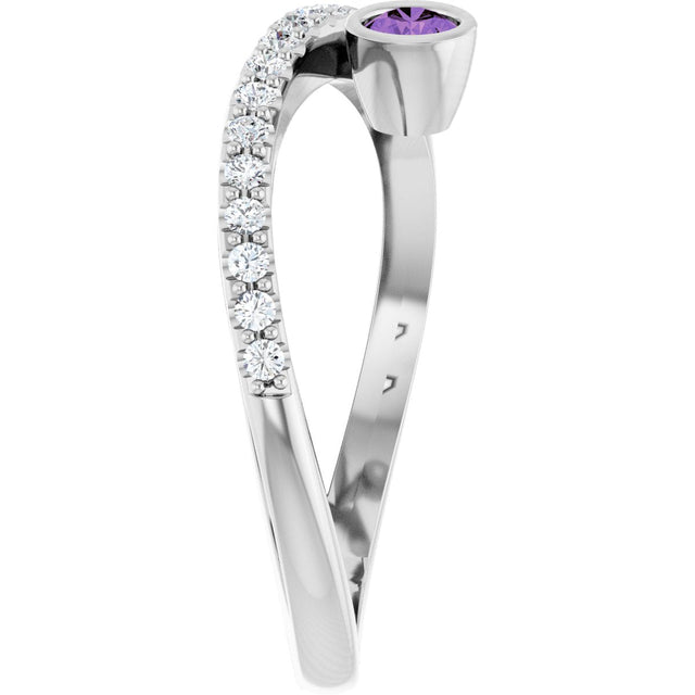 14K Gold Round Natural Amethyst Criss-Cross Bezel-Set Ring – 3mm Stones - White Gold - view 9