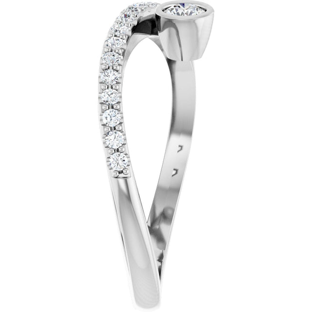 Platinum Round Natural White Sapphire Criss-Cross Bezel-Set Ring – 3mm Stones - view 9