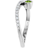Platinum Round Natural Peridot Criss-Cross Bezel-Set Ring – 3mm Stones - view 9