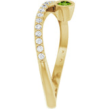 14K Gold Round Natural Peridot Criss-Cross Bezel-Set Ring – 3mm Stones - Yellow Gold - view 9