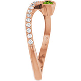14K Gold Round Natural Peridot Criss-Cross Bezel-Set Ring – 3mm Stones - Rose Gold - view 9