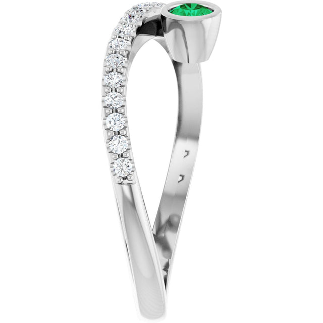 14K Gold Round Natural Emerald Criss-Cross Bezel-Set Ring – 3mm Stones - White Gold - view 9