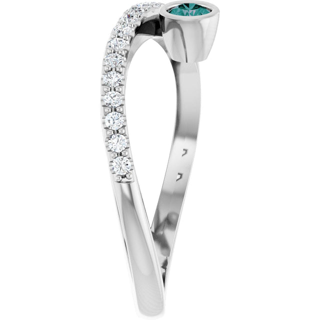 14K Gold Round Natural Alexandrite Criss-Cross Bezel-Set Ring – 3mm Stones - White Gold - view 9