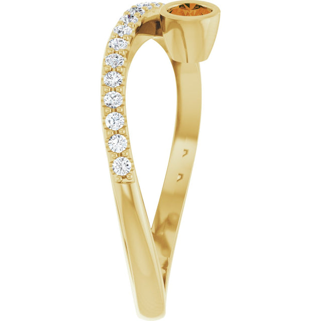 14K Gold Round Natural Citrine Criss-Cross Bezel-Set Ring – 3mm Stones - Yellow Gold - view 9